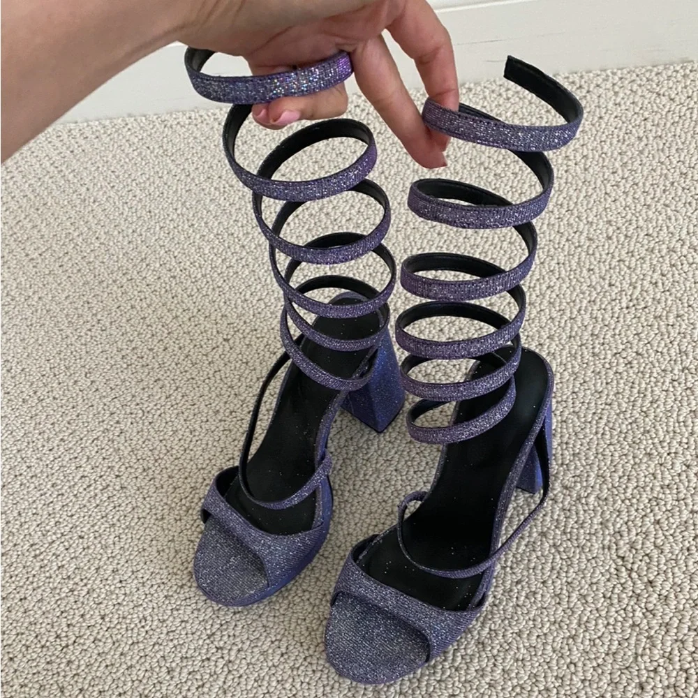 Dollskill Horoscopez Glitter Spiral Purple Wrap Heels